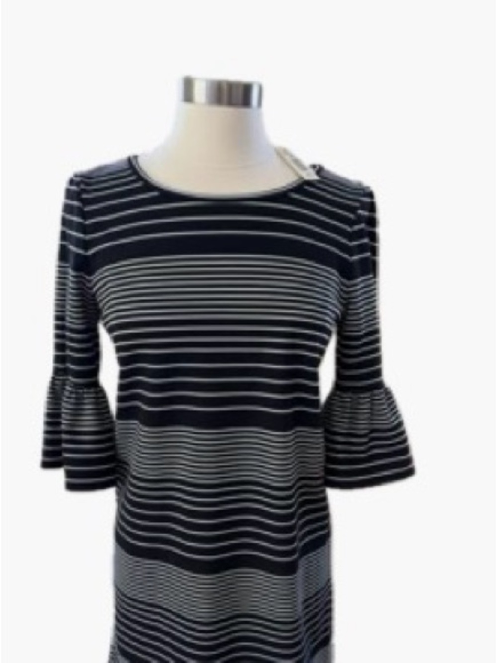 Max Studio Navy and White Striped Bell-Sleeve Top